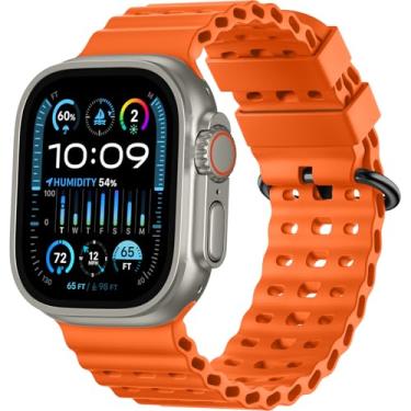 Imagem de Lerobo Pulseira Ocean Band compatível com Apple Watch Ultra 3/2/1 de 49 mm, série 11 10, 45 mm séries 9 8 7,44 mm séries 6 5 4 SE, pulseira esportiva de silicone macio, respirável, impermeável, para