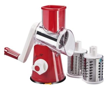 Imagem de Ralador e Fatiador Manualcom manivela (3 em 1). possue 3 Lâminas em Aço Inoxidável. medidas 23.5x13.5cm