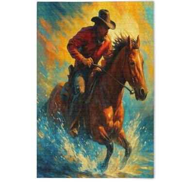 Imagem de Jigsaw Puzzles 500 Pieces for Adult Cool Cowboy Horse Vintage Fun White Elephants Gifts Landscape Scene Puzzles Landscape Animal Art, 500 Pieces, 20.5" x 14.9"