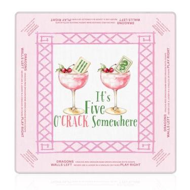 Imagem de NATSUNO Funny Cocktail Mahjong Mat (31.5″x31.5″), Funny Pink and Green Chinoiserie Non-Slip Noise Reduction Mahjong Table Mat for American Mah Jong Poker Board Games Card Games Dominoes