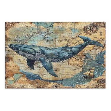 Imagem de Baleia azul mapas vintage quebra-cabeças para adultos com letras nas costas quebra-cabeças para adultos 500