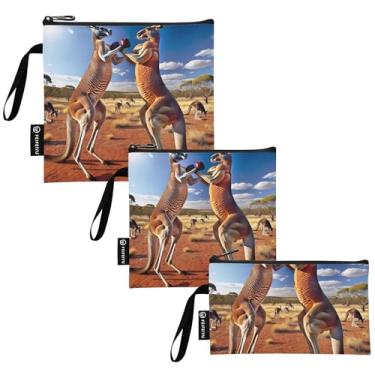 Imagem de TSENQUE Canguru Engraçado Boxe Reutilizável Lanche Lanche Sacos de Comida de Tecido Lavável com Zíper para Viagens Trabalho Escritório Escola (pacote com 3: P/M/G)