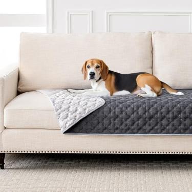 Imagem de FunFurry Cobertor impermeável 100% frente e verso, capa de sofá para cães, lavável, capa de cama reversível, protetor de móveis de sofá. (cinza escuro e claro, 76 x 180 cm - 1 pacote)