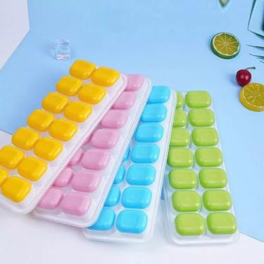 Imagem de Kit 2 Formas de Gelo Silicone com Tampa Rígida Flexível Fundo 14 Cubos Retangular Multiuso Lavável