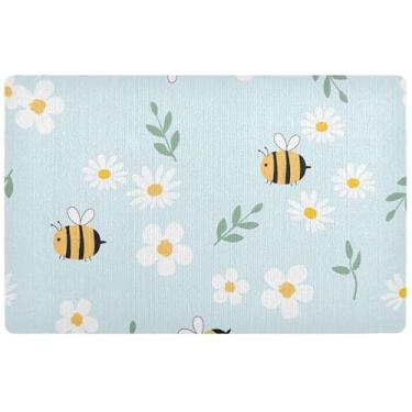 Imagem de TSENQUE Tapete de porta personalizado, margarida, abelhas, tapete de porta divertido, para uso externo, tapete de sapato, impermeável, antiderrapante, entrada externa, 81 cm x 50 cm