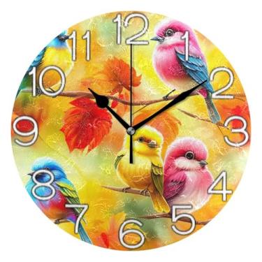 Imagem de GAIGEO Relógio de parede decorativo analógico escritório cozinha relógio divertido alimentado por bateria, arte de parede boho decoração de casa bonito desenho animado pássaro laranja azul, 25 cm
