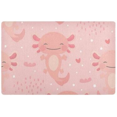 Imagem de TSENQUE Tapete personalizado Axolotl Kawaii Peixe Rosa Bonito À Prova D'Água Tapete Decoração de Varanda Tapetes com Base de Borracha Lavável 81 cm x 50 cm