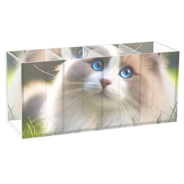 Imagem de TSENQUE Porta-lápis de mesa de acrílico com estampa de gato Ragdoll fofo, organizador de canetas, copos de lápis, decoração de escritório, acessórios de mesa