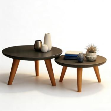 Imagem de Mesas De Centro Redonda Com Pés Plástico PVC Caramelo Kit 2un Para Sala Sofá Decoração (Cinza)