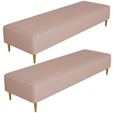 Imagem de Kit 02 Puffs Decorativo Sala de Estar Bali W01 Pés Palito 210x60cm Linho Rosê - Lyam Decor