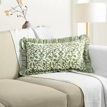 Imagem de Capa de almofada CPC Meadow Vine com estampa de bloco de mão 100% algodão 30,5 x 50,8 cm com zíper oculto decorativo para sofá, cama, sofá, fazenda, decoração de casa de campo, presente de Natal