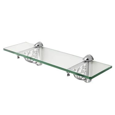 Imagem de khtumeware Prateleiras de vidro de 40,6 cm para banheiro, prateleira de vidro flutuante cromado polido, prateleiras de banheiro de vidro temperado de zinco para montagem na parede moderna