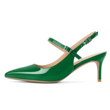 Imagem de Sapato feminino Mettesally Slingback Pumps bico fino Mary Jane salto médio, Verde, 7