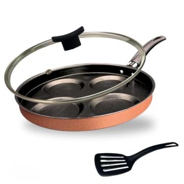 Imagem de Frigideira 26 cm Divisória 4 Ovos Antiaderente Teflon Tampa de Vidro e Espátula Cor Rose e Preto