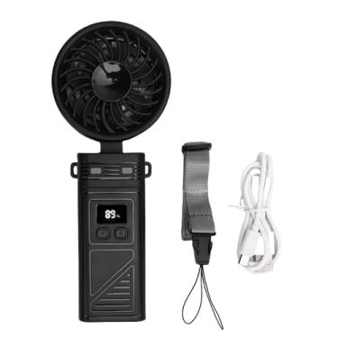 Imagem de Ventilador portátil Ventilador portátil dobrável recarregável com display digital de 6 velocidades de Ventilador de pescoço com cordão de cabeça removível para viagens internas e (Preta)
