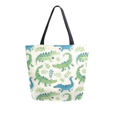 Imagem de SUABO Alligator Leaf Sacola feminina de lona, reutilizável, bolsa de ombro para trabalho, compras, viagens