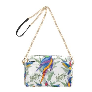 Imagem de Joitme Bolsas femininas transversais em aquarela papagaios tropicais pássaros bolsa para celular bolsa de ombro com alça de corrente de couro PU