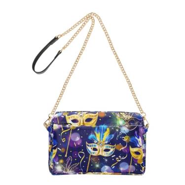 Imagem de Bolsa feminina transversal Carnaval veneziano dourado azul roxo bolsa de celular linda bolsa de ombro de couro PU com alça de corrente