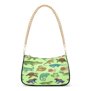 Imagem de Bolsa de ombro com corrente estampada de crocodilos répteis verdes, linda bolsa Hobo média para mulheres, bolsa versátil bolsa clutch