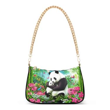 Imagem de Linda bolsa de mão com corrente de ombro rosa borboleta floral panda, bolsa feminina Hobo, bolsa de mão com estampa artística para uso diário ou festa