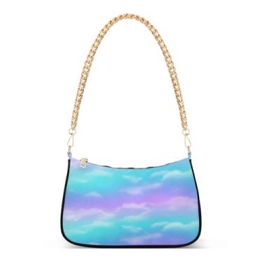 Imagem de Bolsa Hobo de nuvem pastel azul celeste para mulheres, bolsa de ombro de corrente, bolsa de mão média, design bonito e leve
