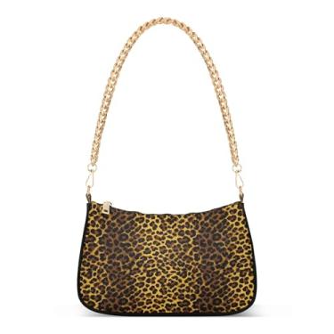 Imagem de Bolsa de ombro de corrente dourada marrom com manchas de leopardo, bolsa moderna Hobo, bolsa versátil para uso diário e noturno