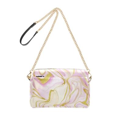 Imagem de Joitme Bolsa feminina abstrata rosa bege dourada macia bolsa tiracolo de couro PU bolsa de ombro alça de corrente bolsa para celular