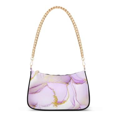 Imagem de Bolsa de ombro com corrente de mármore branco lavanda macia, bolsa feminina Hobo, bolsa média moderna para uso diário ou noturno