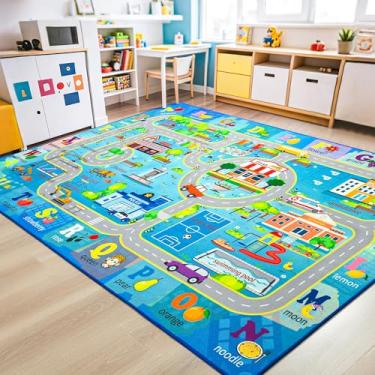 Imagem de Chicrug Tapete de área de carro de 10 x 15 cm para sala de jogos infantil, antiderrapante, lavável, tapete de alfabeto ABC para sala de aula, tapete de brinquedo para crianças, berçário, decoração de