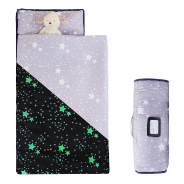 Imagem de MORAIS Tapete de cochilo infantil com travesseiro e cobertor removíveis, brilha no escuro 132 x 50 cm, leve e macio para pré-escola, creche (estrela)