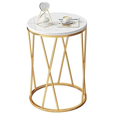 Imagem de Mesa de centro simples nórdica leve sofá mesa de canto cabeceira quarto padrão mármore pequena mesa redonda mesas laterais móveis (cor: branco) (branco)