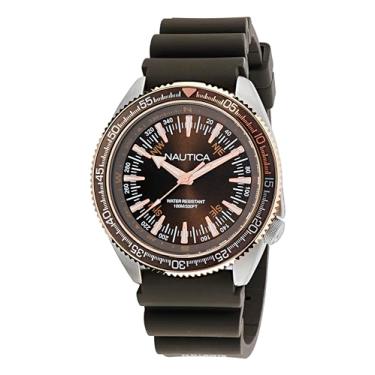 Imagem de Nautica Relógio masculino NAPNVF302 vintage marrom pulseira de silicone, Marrom