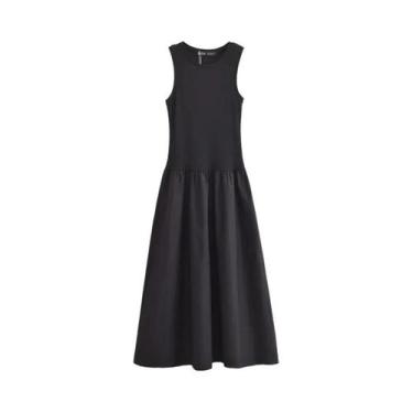 Imagem de Vestidos Longos Pretos Sem Mangas Para Mulheres Elegantes Casuais Vint