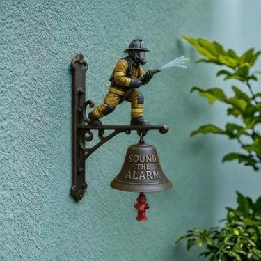 Imagem de Sino de parede de hidrante de bombeiro – Campainha comemorativa comemorativa de metal e resina de 25 cm com som de alarme alto para decoração de pátio, varanda, casa ou cerca