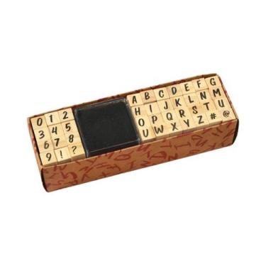 Imagem de Conjunto De Carimbos De Alfabeto De Madeira Vintage 40 Peças Para Arte