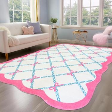 Imagem de USTIDE Tapete infantil com laço rosa macio para quarto de meninas, 12 x 18 cm, moderno, lavável à máquina, tapete de área estética, antiderrapante, sala de estar, sala de jogos, decoração de berçário