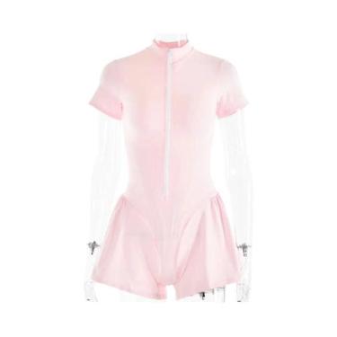 Imagem de Macacão Sexy Feminino Com Saia Justa, Decote Redondo, Manga Curta, Zíp