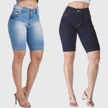 Imagem de Kit 2 Bermudas Jeans HNO Jeans Ciclista Confort Azul, 54