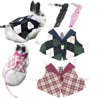 Imagem de Conjunto de 2 peças de roupas e coleira de coelho para animais de estimação, roupas fofas de estilo escolar para uso ao ar livre, adequadas para coelhos, porquinhos-da-índia, furões e outros animais