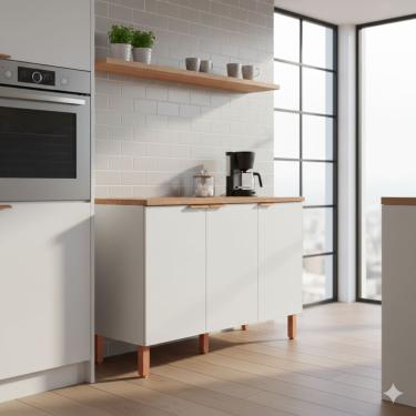 Imagem de Balcão Bartira Topázio UP 3 Portas de Bater 2 Prateleiras Internas Com Tampo MDP - 120,1cm de Largura