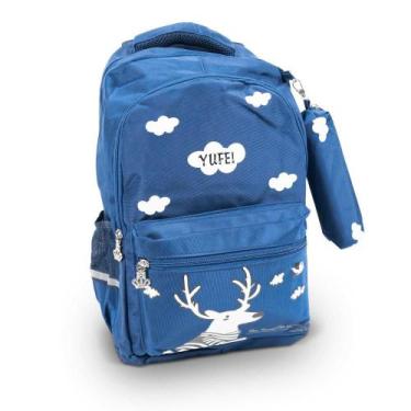 Imagem de Mochila Juvenil Yufei com Estojo Personalizada (Azul)