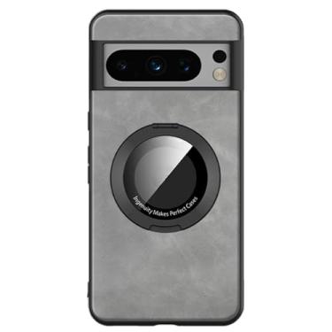 Imagem de Capa fina para Google Pixel 9/9 Pro / 9 Pro XL com suporte de anel para carregamento sem fio capa de couro magnética fosca (cinza, 9 Pro)