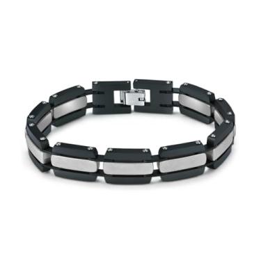 Imagem de Pulseira masculina de aço inoxidável de dois tons, 21 cm de comprimento, fivela oculta, preta e dourada/prata, One Size, Aço inoxidável, Sem Pedra Preciosa