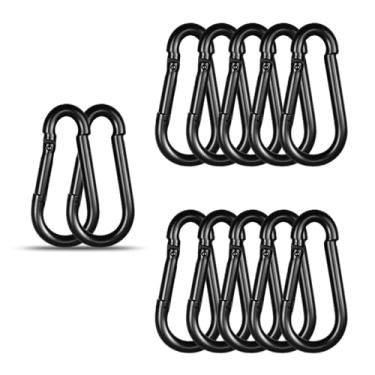 Imagem de High-PQ Mosquetão preto, gancho de pressão de mola de aço galvanizado resistente, capacidade de 250 kg (M8 3 polegadas), para balanço de rede, acessórios de fitness, projetos DIY (12 peças)