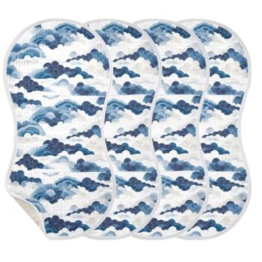 Imagem de Wassud Pacote com 2 panos de musselina com estampa de onda azul, babadores de algodão, toalhas de rosto absorventes e macios para arrotos para meninos e meninas recém-nascidos