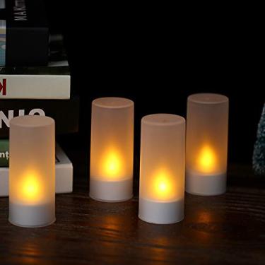Imagem de 4 unidades conjunto Velas de Led Sem Chama com Pisca Recarregáveis Base Carregamento Copos Esfumados Longa Duração para Decorações Casamentos e Festas
