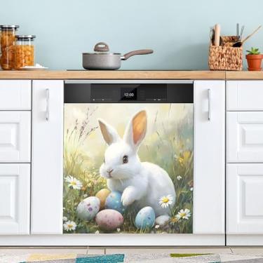 Imagem de SEHANY Capa magnética de conto de fadas fofo coelhinho da Páscoa, adesivos magnéticos decorativos antiarranhões para painel de geladeira e lava-louças, decoração de flores de fazenda de cozinha