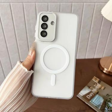 Imagem de Capa de luxo fosca com carregamento sem fio magnético para Samsung Galaxy S25 Ultra S24 Fe S23 Plus A56 A36 A26 A17 A07 (para S22 Plus/Branco)