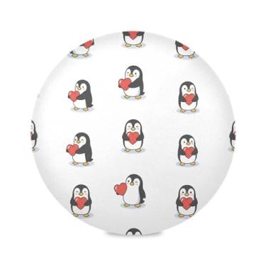 Imagem de Wassud Jogo americano fofo pinguins corações tapetes de mesa redondos para cozinha e jantar tapetes laváveis resistentes ao calor decoração de mesa 39 cm