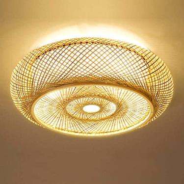 Imagem de Luminária pendente retrô de bambu, soquete E27, luminária de teto em rattan natural, estilo vintage, com cúpula de madeira trançada, ideal para sala de jantar, quarto, restaurante, sala de c
